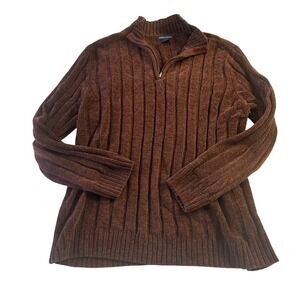Knightsbridge Mens Brown Ribbed Quarter Zip Chenille Sweater Large 5007